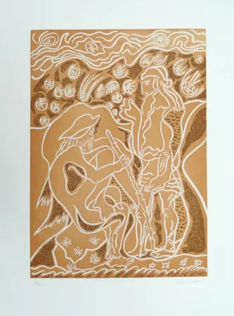 Engraving Masson - Reconnaissance par le porcher