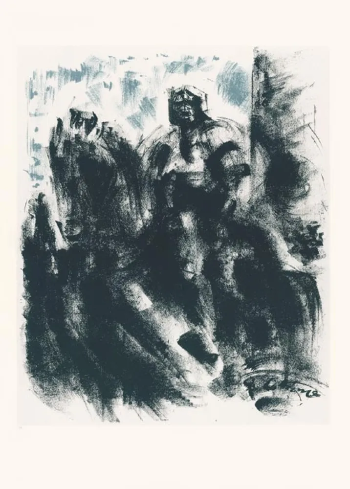 Lithograph Masson - Statue du Colleone, la nuit (Voyage à Venise)