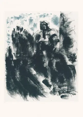 Lithograph Masson - Statue du Colleone, la nuit (Voyage à Venise)