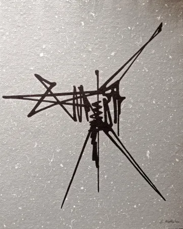 No Technical Mathieu - Abstract Composition, Beautiful Hand signed lithograph, black abstraction on grey background , Hand signed!