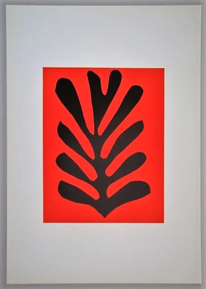 Lithograph Matisse - Feuille sur fond rouge