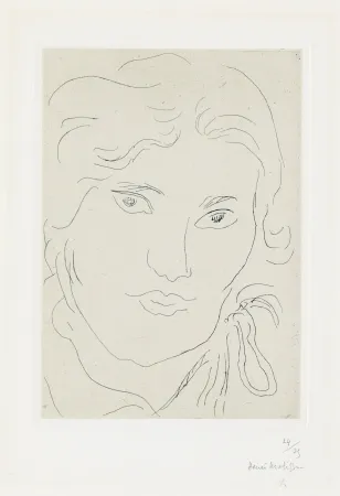 Etching Matisse - Jeune fille de face, flot de ruban sur l'épaule gauche