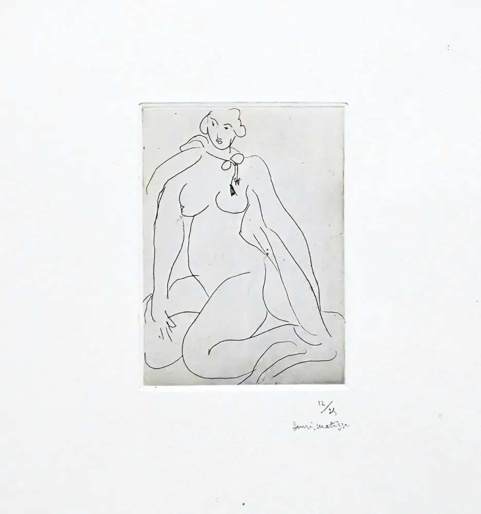 Etching Matisse -  Nu accroupi, une cordeliers nouée autour de cou 