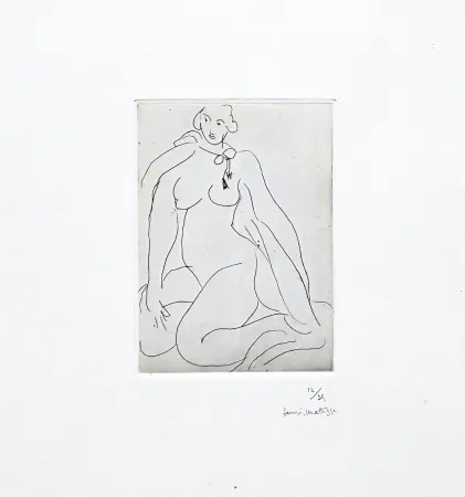 Etching Matisse -  Nu accroupi, une cordeliers nouée autour de cou 