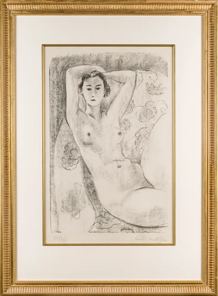 Lithograph Matisse - Nu assis dans un fauteuil au décor fleuri