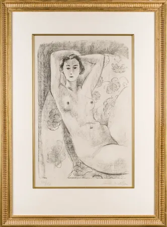 Lithograph Matisse - Nu assis dans un fauteuil au décor fleuri