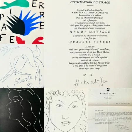 Lithograph Matisse - Signed Book ed. 10/49 with original Lithograph + Woodcut Pierre à feu / Les miroirs profonds
