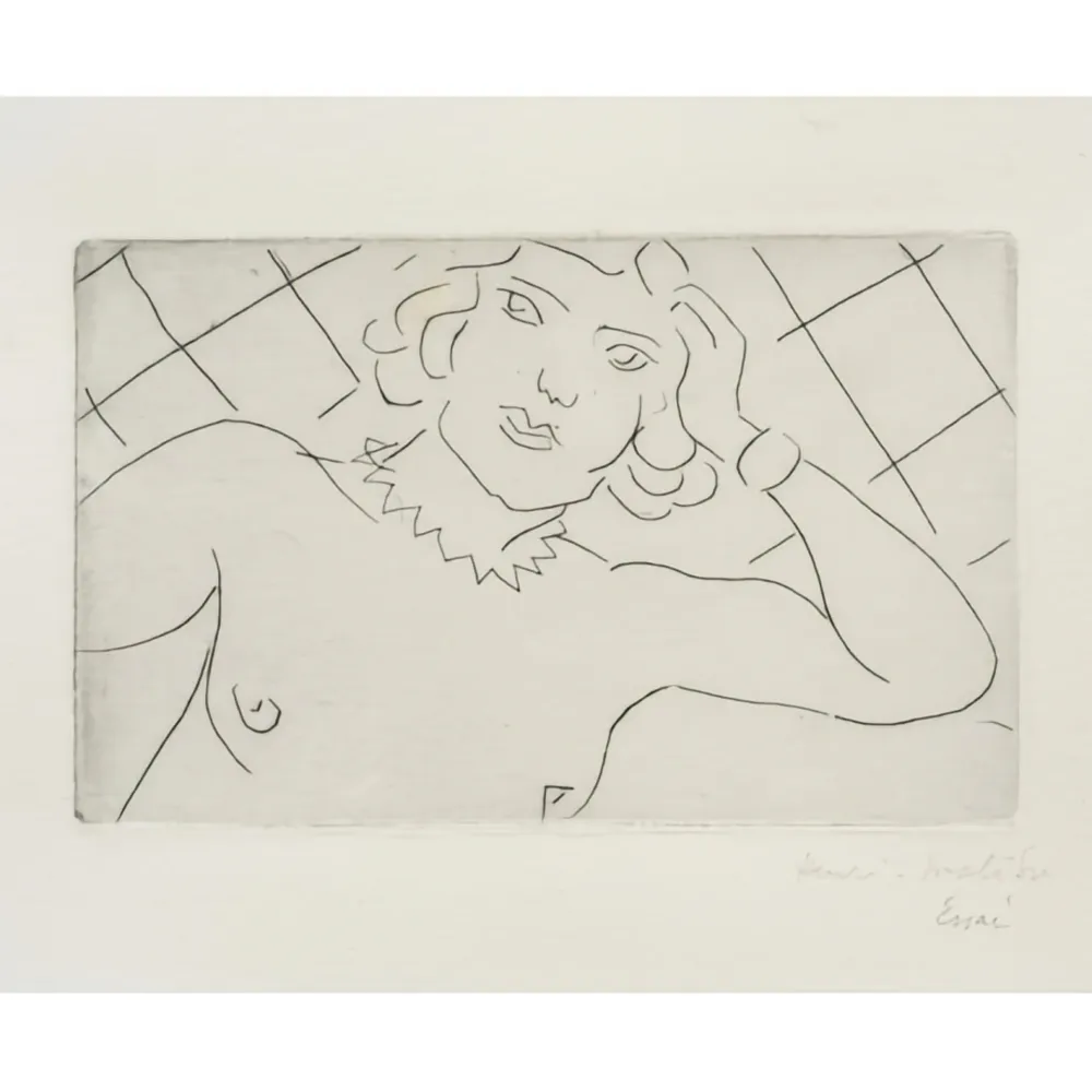 Etching Matisse - Torse, fond à losanges 
