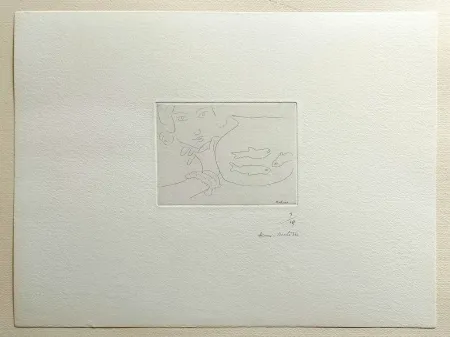 Engraving Matisse - Visage de jeune femme et bocal aux trois poissons