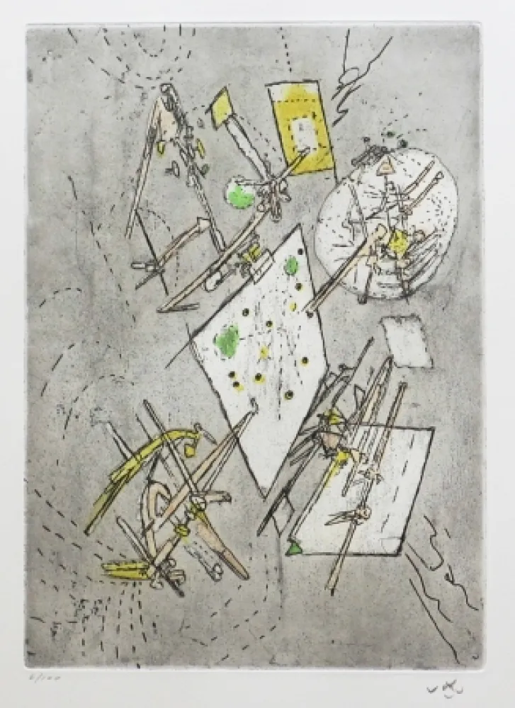 Etching And Aquatint Matta - Droites libérées (Planche 13)