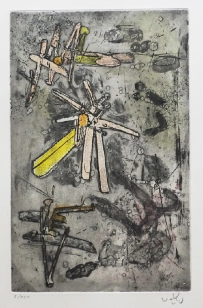 Etching And Aquatint Matta - Droites libérées (Planche 14)