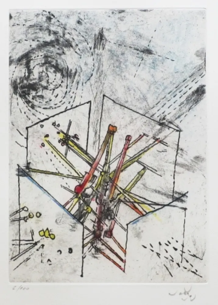 Etching And Aquatint Matta - Droites libérées (Planche 4)