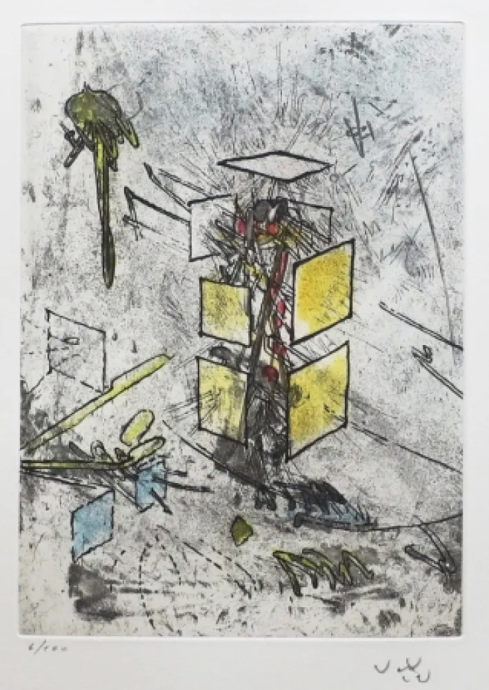 Etching And Aquatint Matta - Droites libérées (Planche 9)