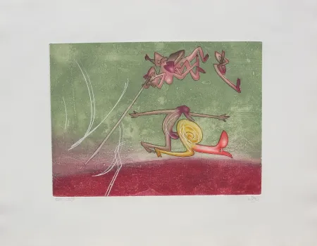 Etching And Aquatint Matta - Le sot à la perche