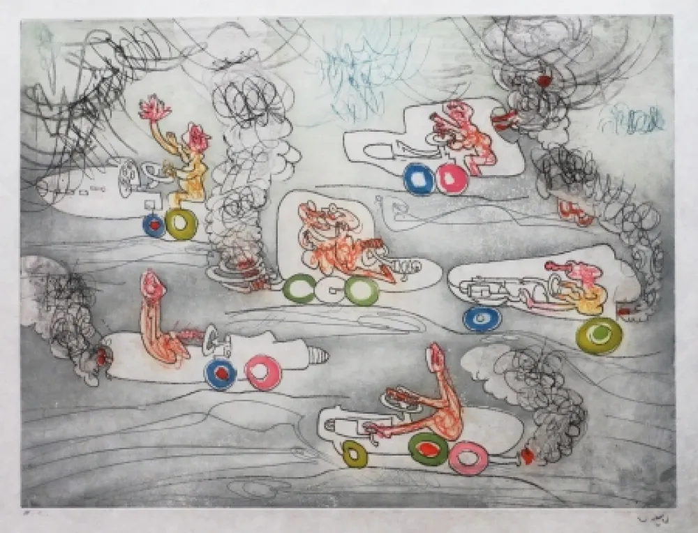 Etching And Aquatint Matta - Les Oh' Tomobiles (Planche 6)