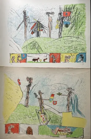 Lithograph Matta - Utopiens aux soleil and Pan, ton io