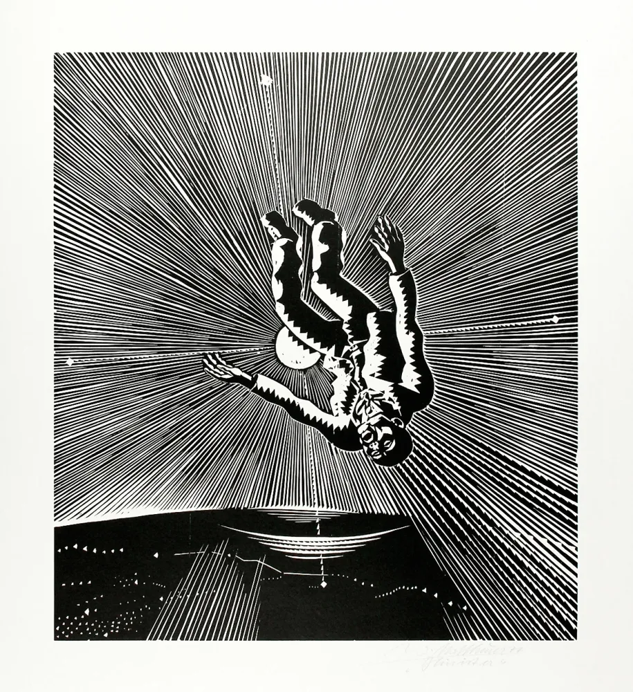 Woodcut Mattheuer - Hin ist er (He’s gone)