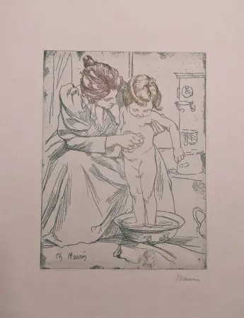 Etching Maurin - La toilette de l'enfant