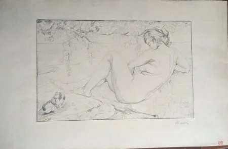 Drypoint Maurin - Nu allongé de dos