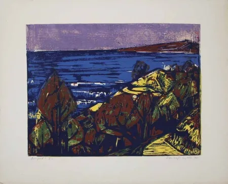 Linocut Mazsaroff - Aranypart (Golden Shore) (Lake Balaton)