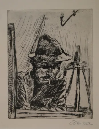 Etching Meidner - Selbstbildnis (mit Hut im Atelier)