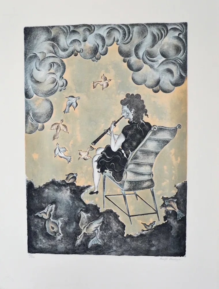 Lithograph Mendoza - La mujer de la magia musical (en azul)