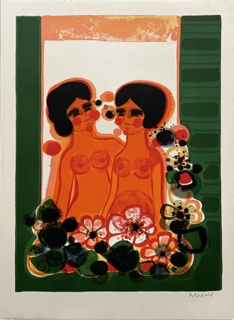 Lithograph Menguy - Au balcon