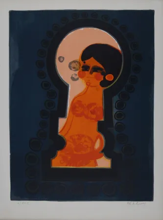 Lithograph Menguy - La serrure, Les Angéliques, 1975