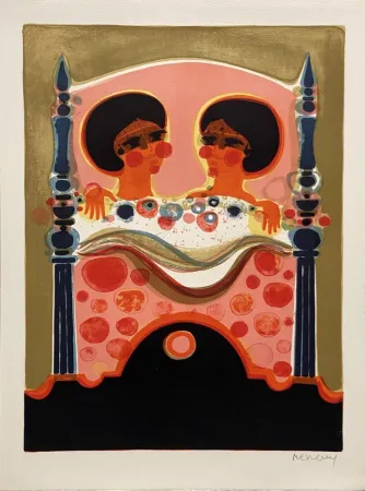 Lithograph Menguy - La sieste