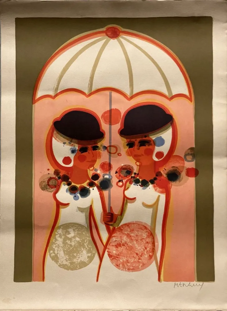 Lithograph Menguy - Le parapluie