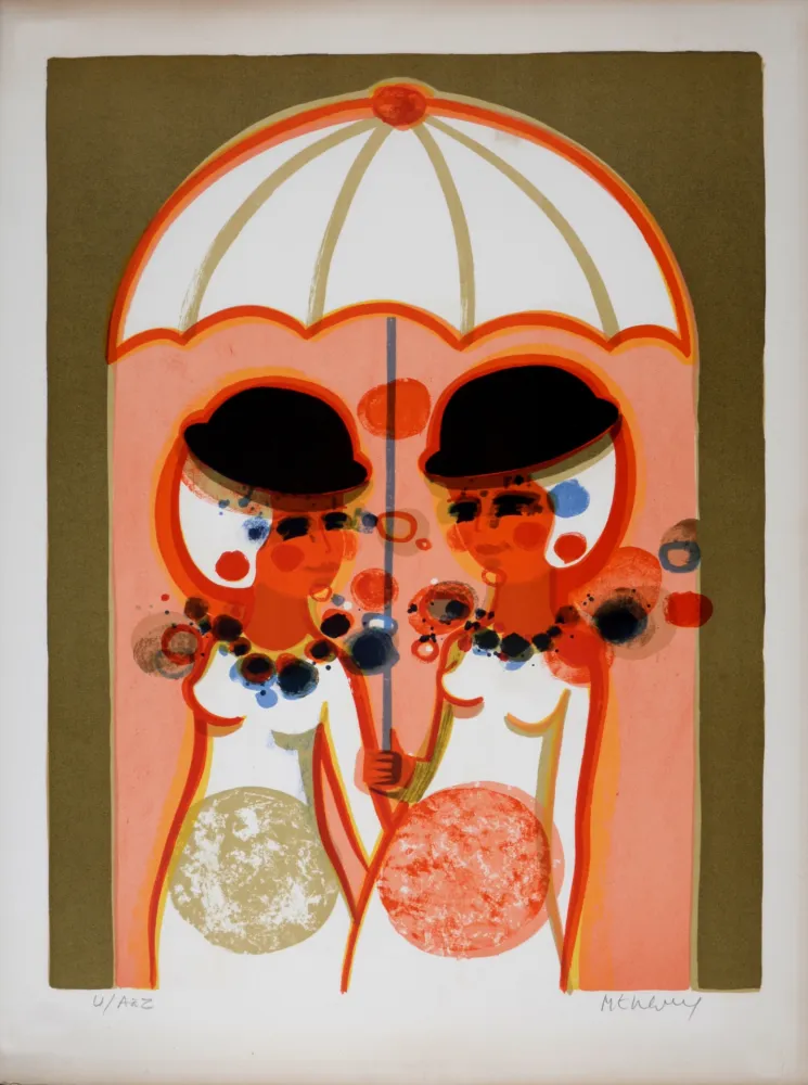 Lithograph Menguy - Le Parapluie, Les Angéliques, 1975