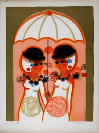 Lithograph Menguy - Le Parapluie, Les Angéliques, 1975