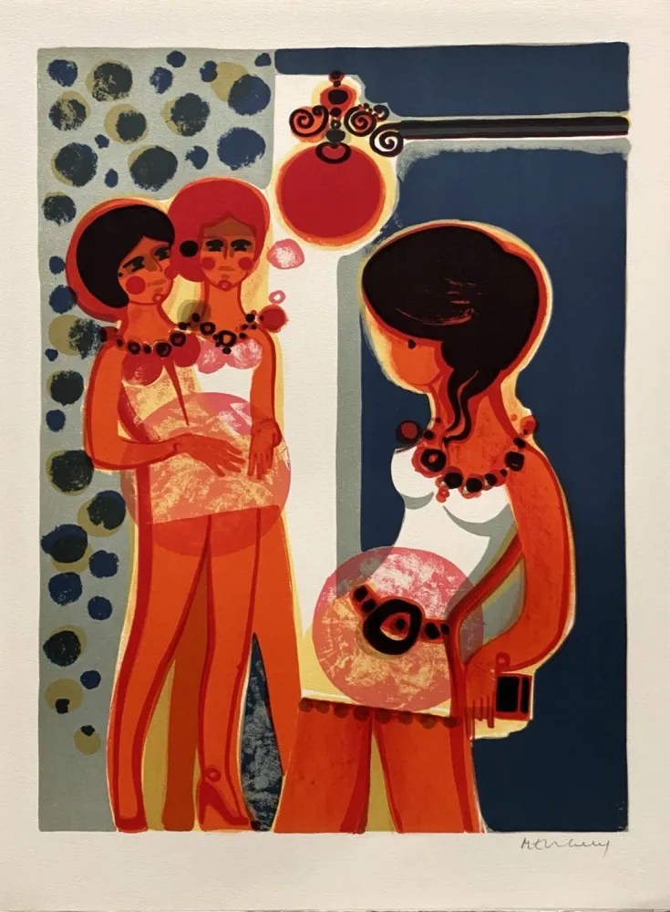 Lithograph Menguy - Les filles