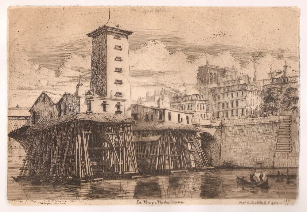 Etching Meryon - La pompe Notre-Dame