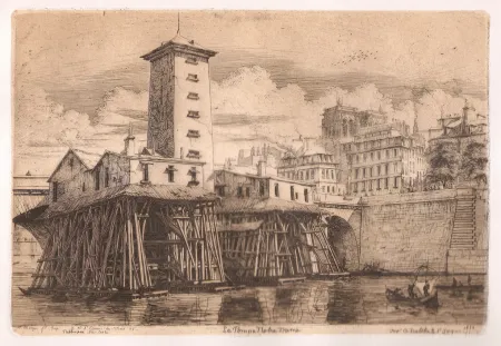 Etching Meryon - La pompe Notre-Dame