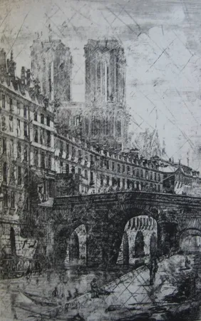 Etching Meryon - Le Petit Pont, Paris