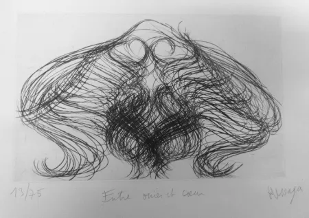 Etching Messagier - Entre ouïes et coeur