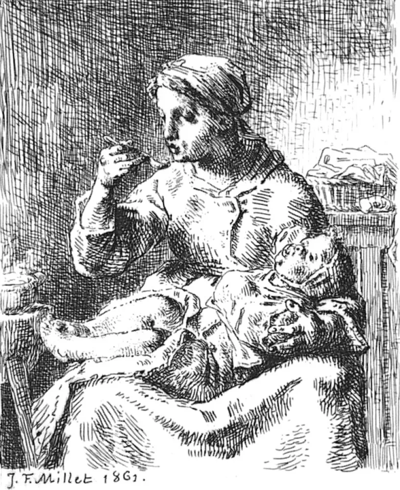 Engraving Millet - La Bouillie