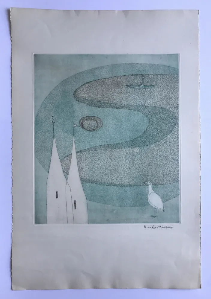Aquatint Minami - Sans titre (Lac et oiseau blanc)