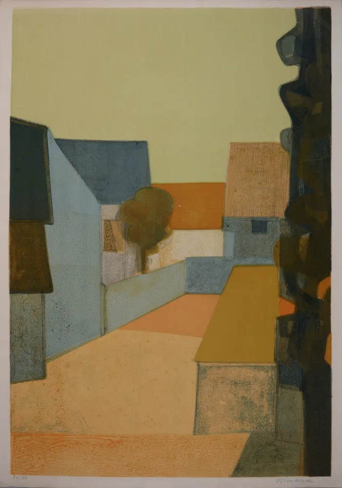 Lithograph Minaux - Le Village, 1975 - Hand-signed