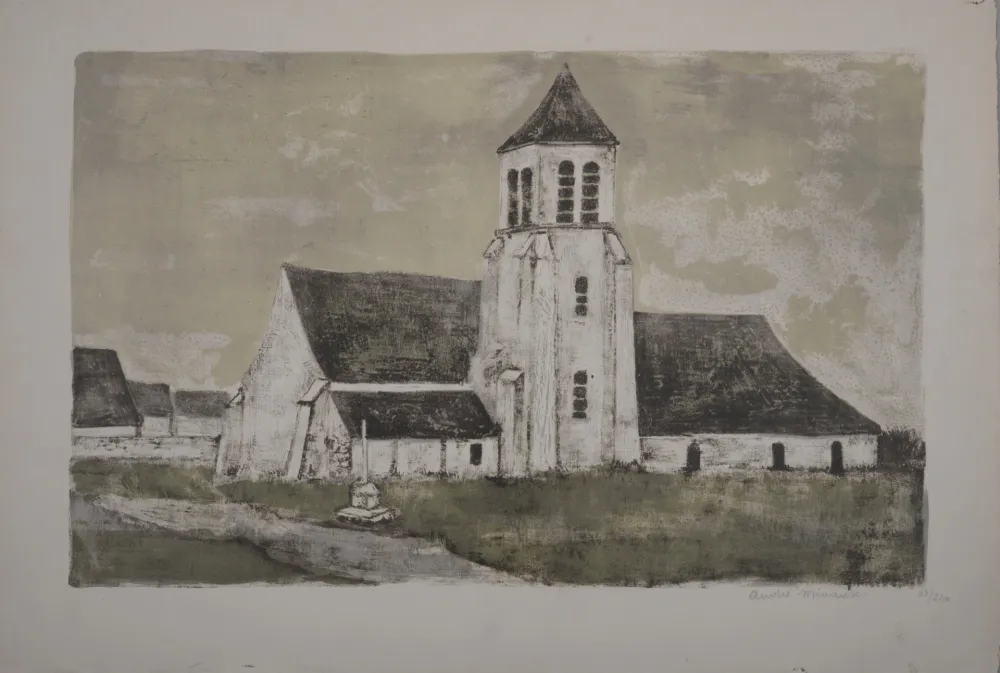 Lithograph Minaux - L'Eglise, circa 1960 - Hand-signed