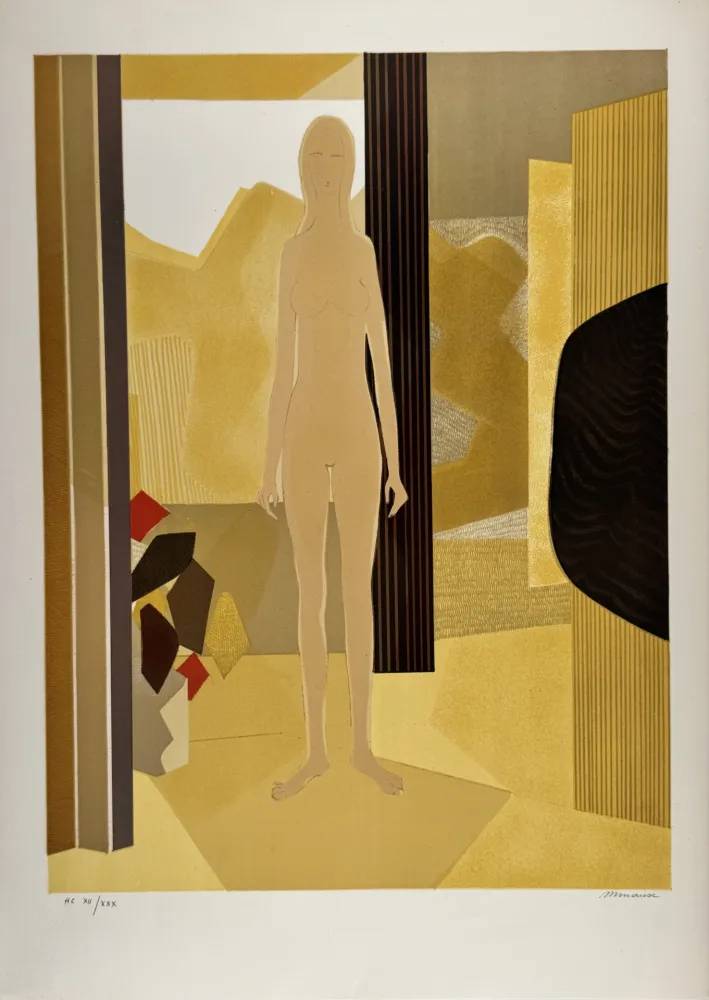 Lithograph Minaux - Nu dans l'atelier