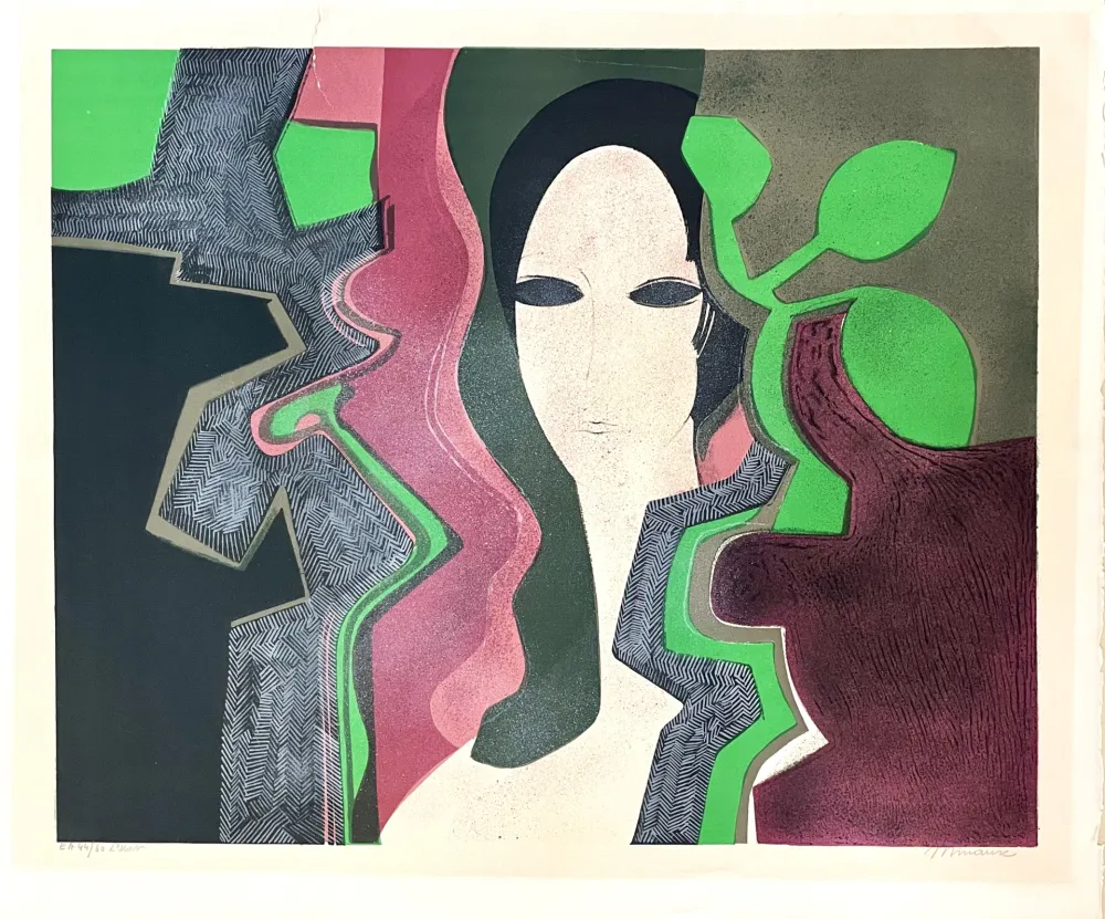 Lithograph Minaux - Sandra au feuillage