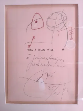 No Technical Miró - Original drawing dedicated to Jacques Lassaigne (with COA)