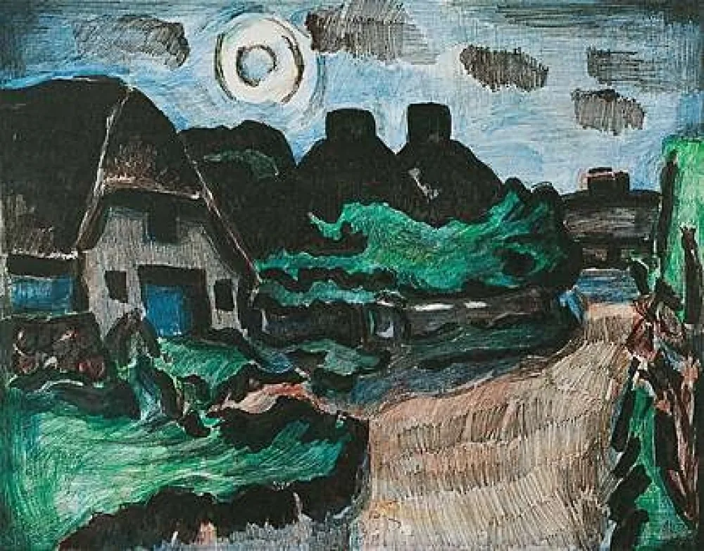 Lithograph Mollenhauer - Nächtliche Straße in Keitum