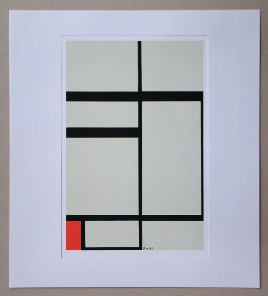 Screenprint Mondrian - Compositie met rood - 1931