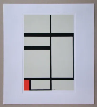 Screenprint Mondrian - Compositie met rood - 1931