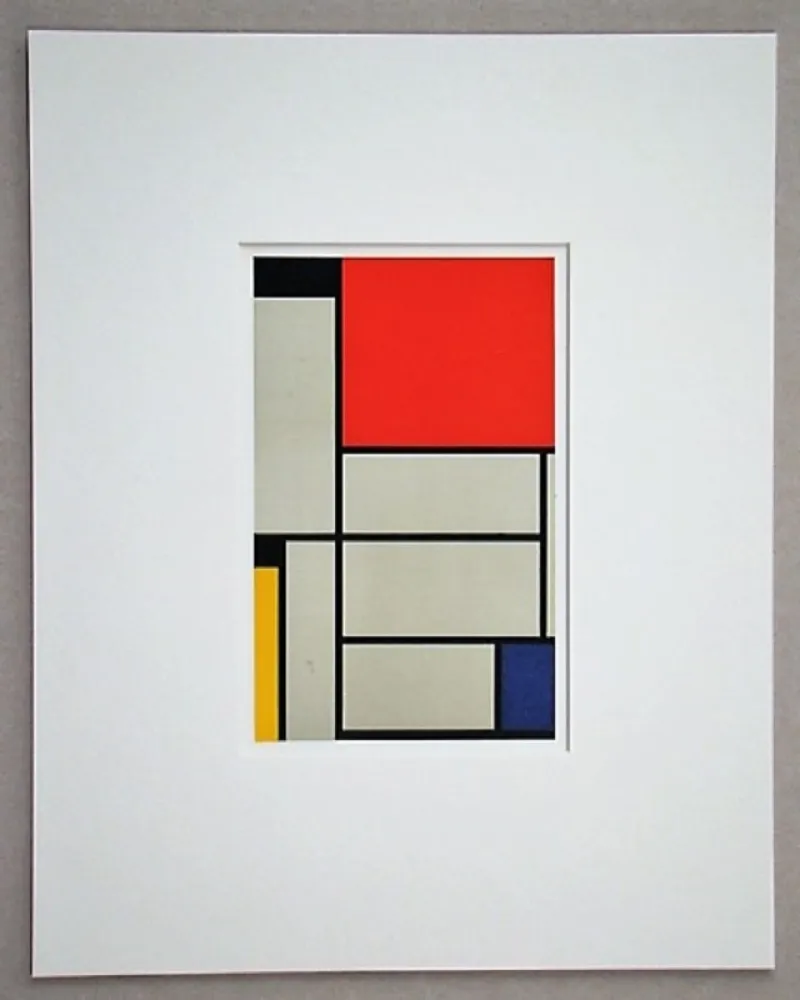 Lithograph Mondrian - Compositie met rood, geel, blauw, zwart en grijs