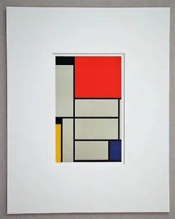 Lithograph Mondrian - Compositie met rood, geel, blauw, zwart en grijs
