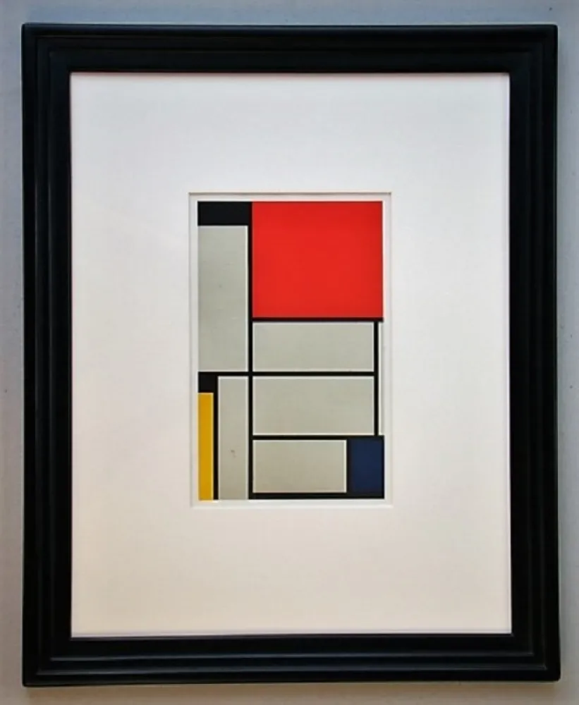 Lithograph Mondrian - Compositie met rood, geel, blauw, zwart en grijs